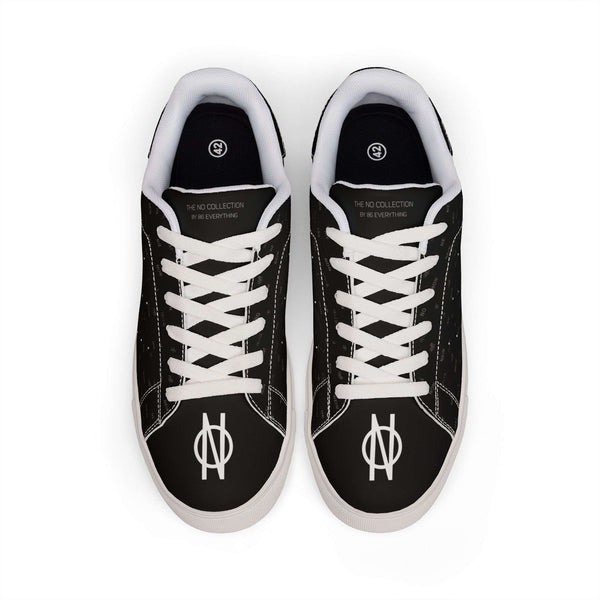 Black Leather Low-Top Sneakers for Men — Minimal NO 86 Logo Casual Shoes by Printify Shoes
