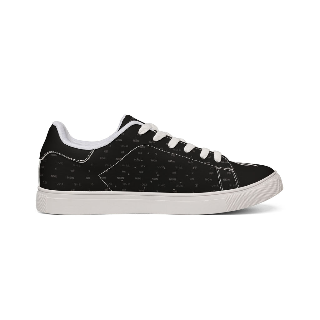 Black Leather Low-Top Sneakers for Men — Minimal NO 86 Logo Casual Shoes by Printify Shoes