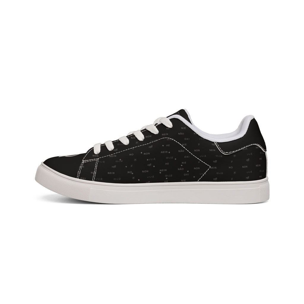 Black Leather Low-Top Sneakers for Men — Minimal NO 86 Logo Casual Shoes by Printify Shoes
