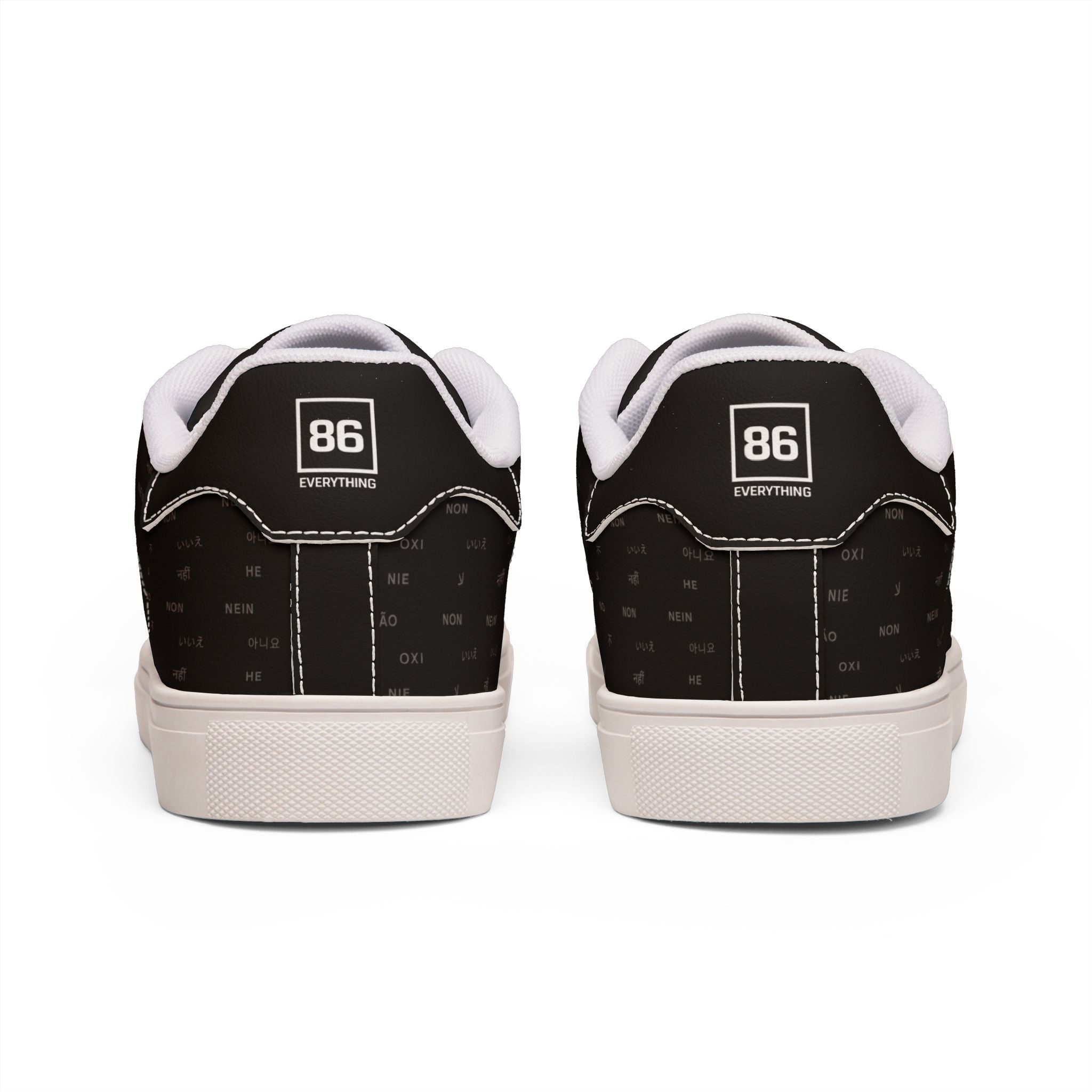 Black Leather Low-Top Sneakers for Men — Minimal NO 86 Logo Casual Shoes by Printify Shoes