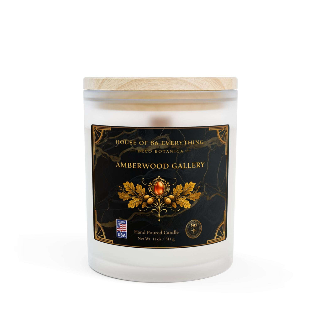 HOUSE OF 86 EVERYTHING | Amberwood Gallery - Frosted Glass Candle – 11oz Scented Soy Jar by Printify