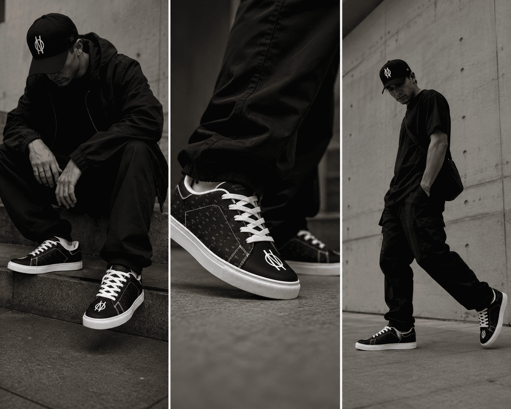 THE NO COLLECTION SNEAKERS - Black Leather Low-Top Sneakers by Printify Shoes Sneakers