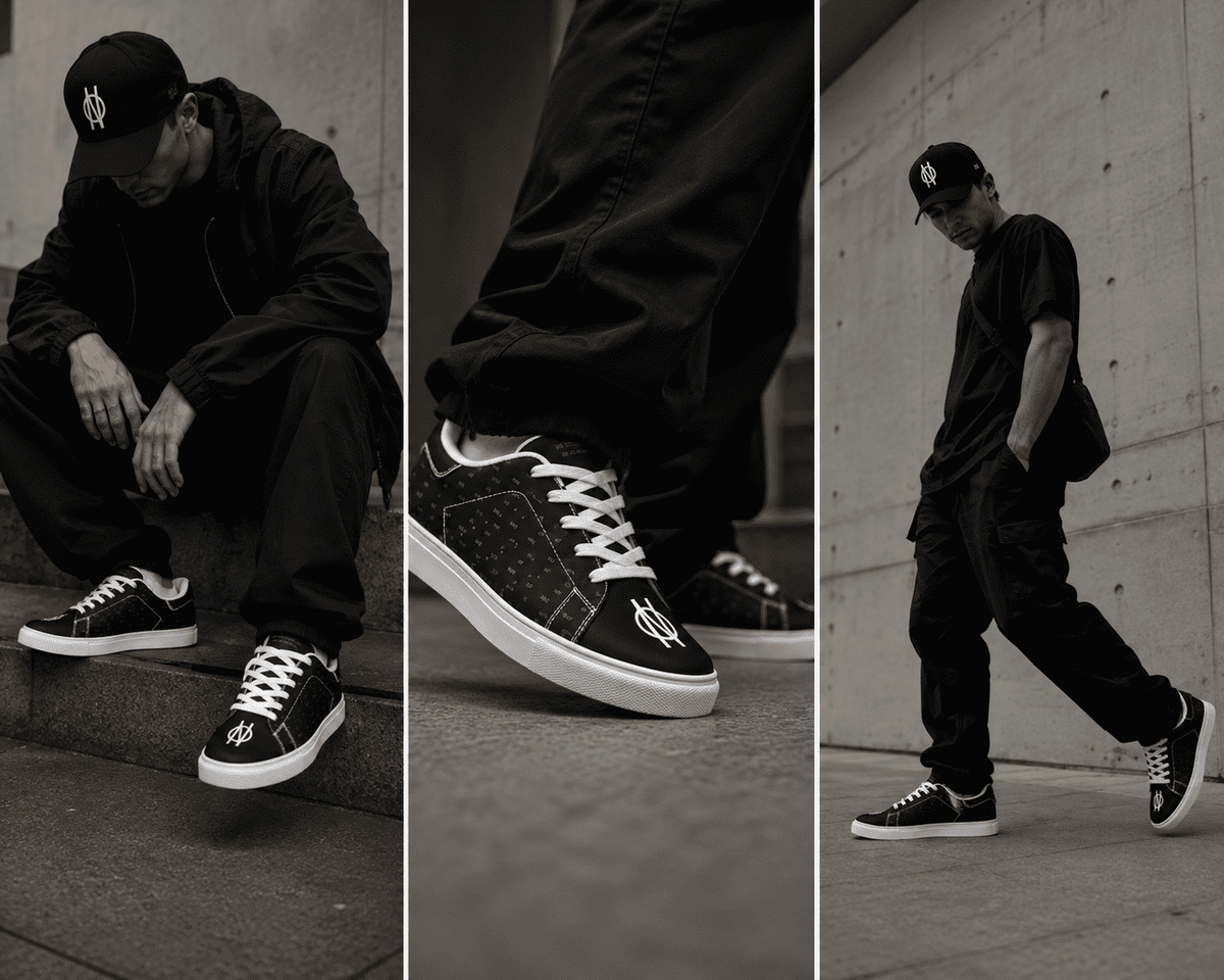 THE NO COLLECTION SNEAKERS - Black Leather Low-Top Sneakers by Printify Shoes Sneakers