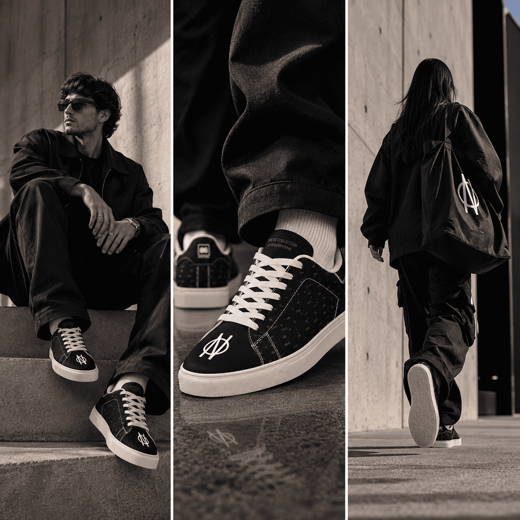 THE NO COLLECTION SNEAKERS - Black Leather Low-Top Sneakers by Printify Shoes Sneakers