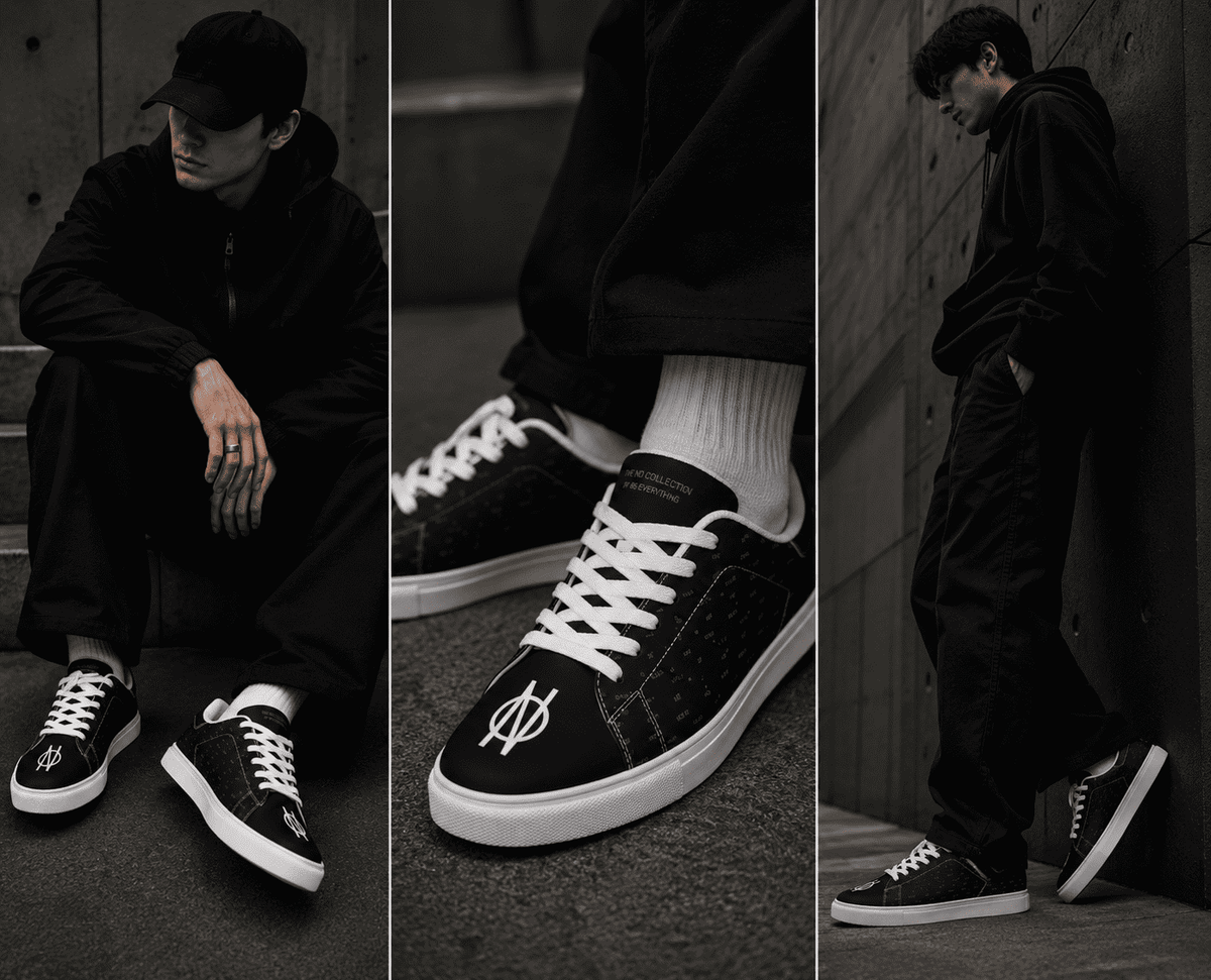 THE NO COLLECTION SNEAKERS - Black Leather Low-Top Sneakers by Printify Shoes Sneakers