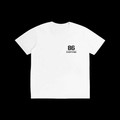 White short-sleeve fabric t-shirt with 86 EVERYTHING printed in black on the left chest.